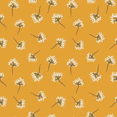 Soyut karahindiba deseni ve rastgele dağılmış motifler. Kusursuz vektör arkaplanı. Moda baskıları ve duvar kağıtları için mükemmel..