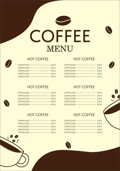 kahve menüsü, kahve menüsü vektör, menü örneği, örnek