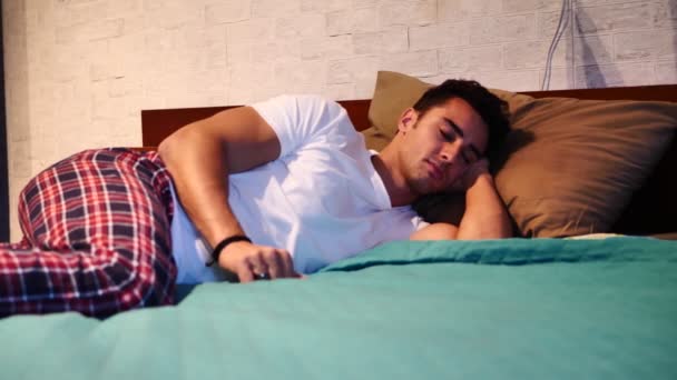 Young Man Waking Checking Time Getting Quicly Because Hes Late — Stok video