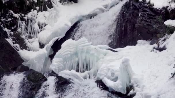 Winter Waterfall Time Lapse Falls Icicles Slow Motion — Stock Video
