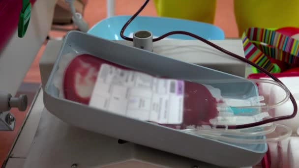 Мішок Крові Рухомому Лотку Машини Збору Крові — стокове відео