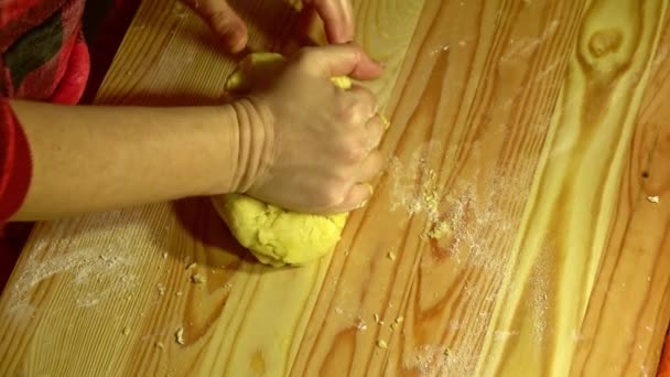 Female Hands Making Dough Cookies Wooden Chopping Board Slow Motion — Vídeo de stock