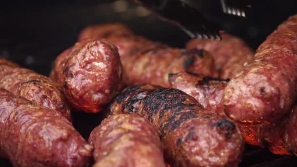 Traditional Food Meat Balls Mici Grill Slow Motion — Stock Video