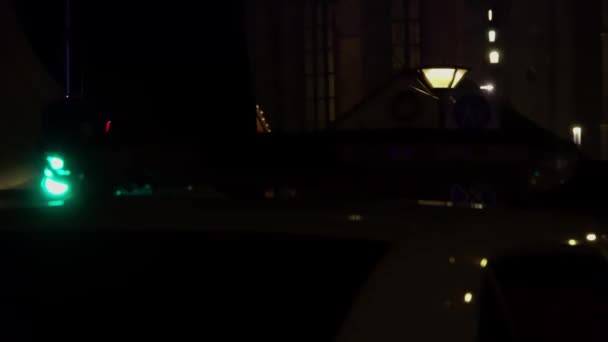 Red Blue Flashing Police Car Light Bar Dans Atmosphère Nocturne — Video