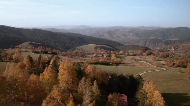 Drone Flight Autumn Mountain Peaks Meadows Colorful Forests Dinaric Alps — Stockvideo