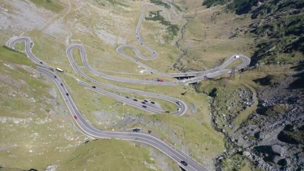 Amazing Aerial Video Northern Part Famous Serpentine Transfagarasan Mountain Road — Vídeo de stock