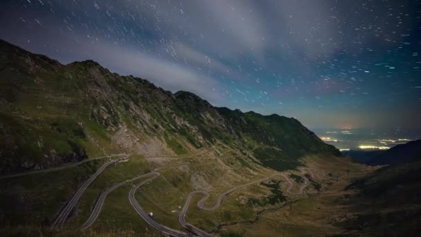 Amazing Time Lapse Star Trails Night Sky Famous Transfagarasan Mountain — Stockvideo