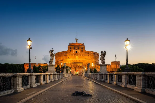 Kilátás Megvilágított Mauzóleum Hadrianus Néven Castel Sant Angelo Sant Angelo — Stock Fotó