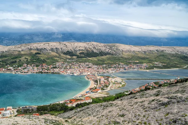 Αεροφωτογραφία Της Πόλης Pag Στο Νησί Pag Κροατία — Φωτογραφία Αρχείου