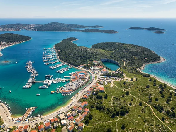 Flygfoto Panorama Över Båtar Marina Frapa Resort Rogoznica Kroatien — Stockfoto