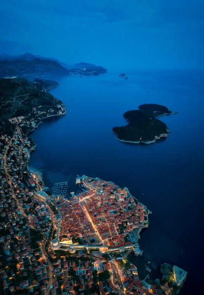 Csodálatos Légi Panorámás Kilátás Nyílik Festői Város Dubrovnik Régi Város — Stock Fotó