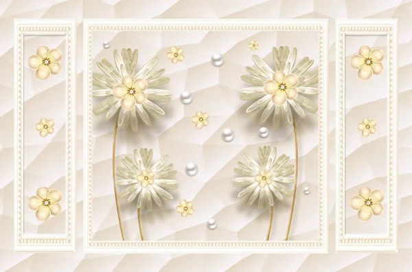 Klassische Tapete Illustration Von Goldenen Blumen Und Perlen Mit Abstraktem — Stockfoto