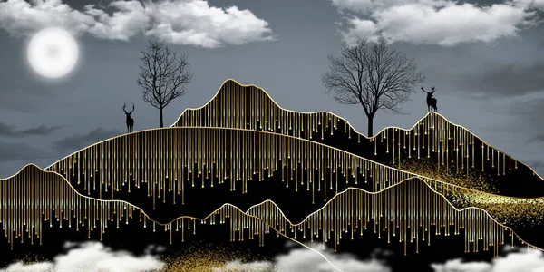 Moderne Kunst Wandbild Tapete Nacht Landschaft Mit Dunklem Hintergrund Schwarze — Stockfoto