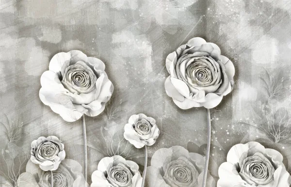 Mural Papel Parede Com Flores Simples Sobre Fundo Branco Flores — Fotografia de Stock