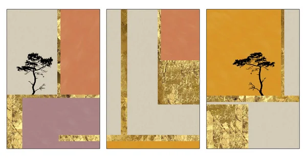 キャンバスの壁のフレームに印刷のための3D現代の壁紙 黄金の線だ 樹脂製のジオードと抽象芸術 水彩画のような機能的な芸術 ベージュ オレンジの絵画の背景 — ストック写真