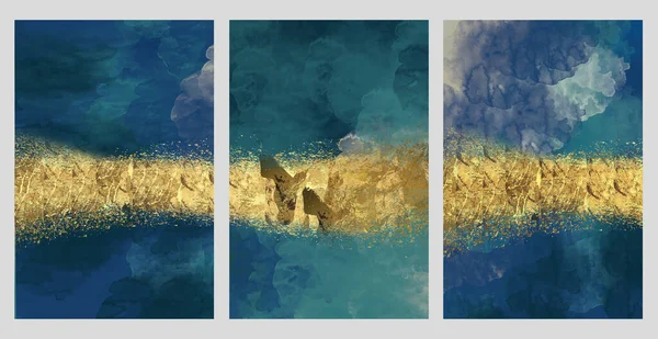 壁の装飾のための抽象的な大理石の壁紙の3D図面 樹脂製のゲードと抽象芸術 水彩ゲード絵画のような機能的なアート 黄金と青とターコイズの背景 — ストック写真