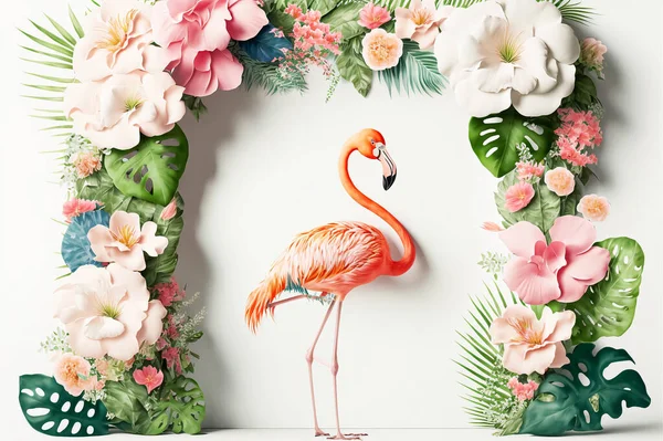floral wallpaper with a background and rose flamingo  bird and flowers