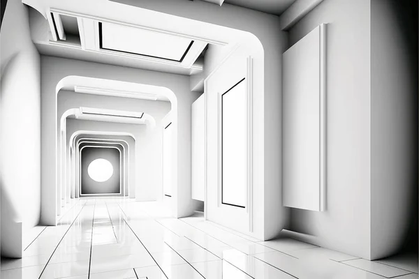 Абстрактні Білі Металеві Фрески Шпалери Ілюстрація Фонового Тунелю Порожній Фон — стокове фото