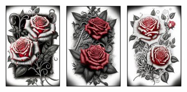 Collection of red and black flowers. Paint flowers for a wall poster