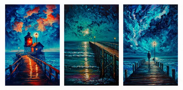 Drawing Beautiful Landscape oil painting masterpiece coastal. colorful painted wall canvas art