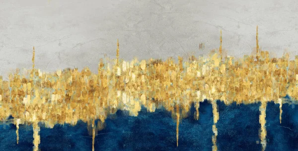 3d minimalist drawing art, wallpaper for wall decor. Resin geode functional, like watercolor geode painting, golden shape. light gray, and blue background