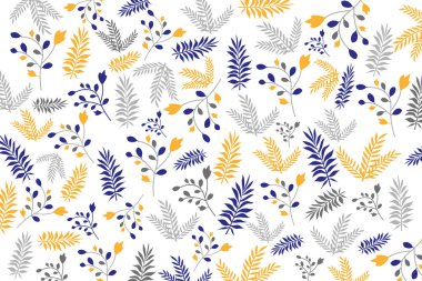 3 boyutlu illüstrasyon çiçek kağıdı. mavi, turuncu ve gri yapraklar ve çiçekler beyaz arkaplanda.