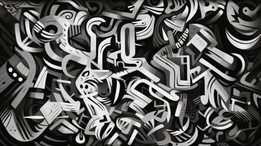 Siyah ve beyaz alfabe arkaplanı. 3d kıvrımlı şekiller boho minimalist sanat eserleri