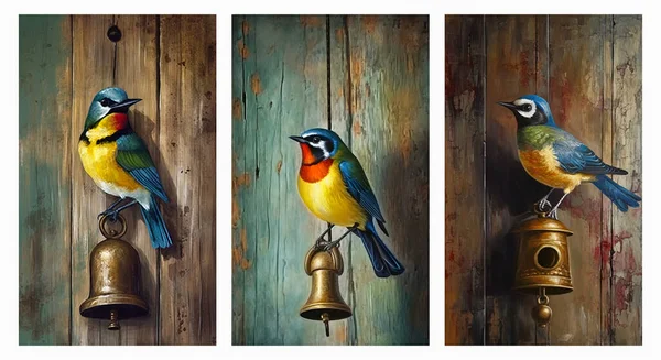 Mavi Sarı Kuşlar Resim Çizmek Rengarenk Bir Kuş Çizmek Grunge — Stok fotoğraf