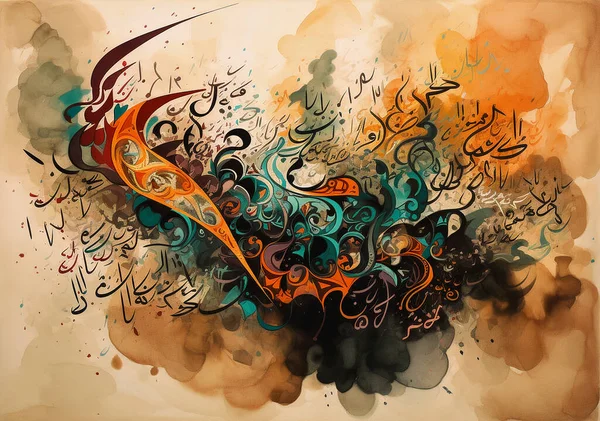 Illustration Toile Peinture Décoration Murale Lettres Arabes Manipulation Fond — Photo