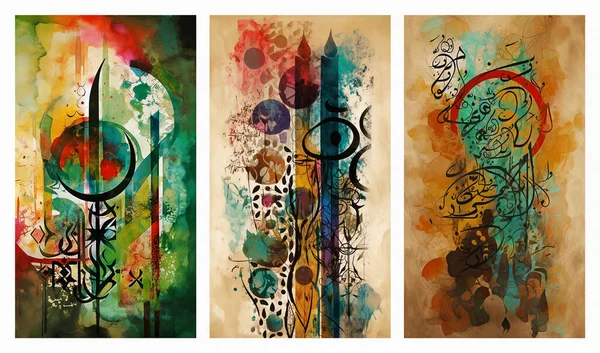 Kunstwerk Verf Behang Arabische Ornamenten Lettertype Kunst Lichte Achtergrond Voor — Stockfoto