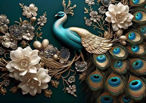 Classic Design Blue and Green Peacocks Wallpaper for Home or Business –  beddingandbeyond.club