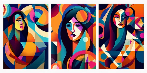 Mujer Pintura Colorido Formas Abstracto Lienzo Para Decoración Pared — Foto de Stock