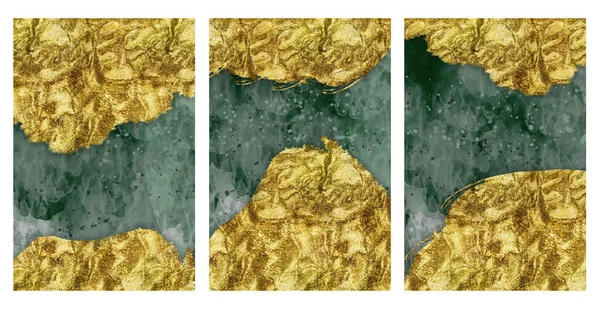 3d minimalist drawing art wallpaper for wall decor. Resin geode functional, like watercolor geode painting. golden, green, background