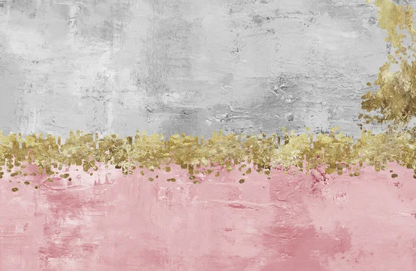 3d paint canvas wall art. modern minimalist boho wall poster. golden shapes in rose and gray background