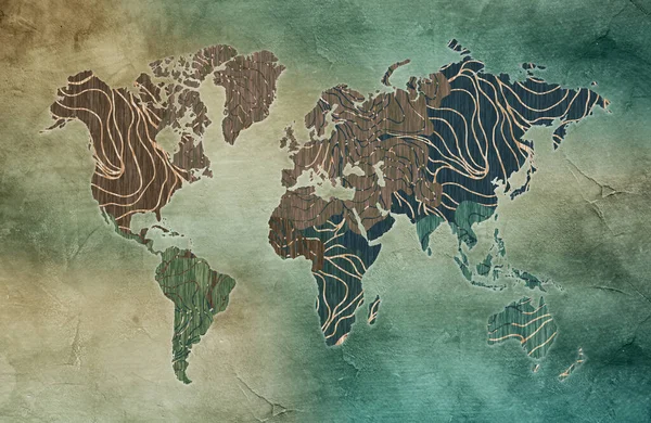 Карта Світу Валлер Хвилясті Лінії Світло Зеленому Синьому Фоні Прикраса — стокове фото
