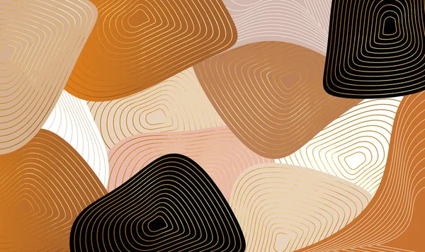 3d abstract wallpaper. orange, black and white shapes and golden circles lines. modern interior wall decor