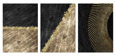 3d abstract black trunk wallpaper. nordic modern black and golden modern wall decor. Curvy lines in drawing resin geode functional art clipart