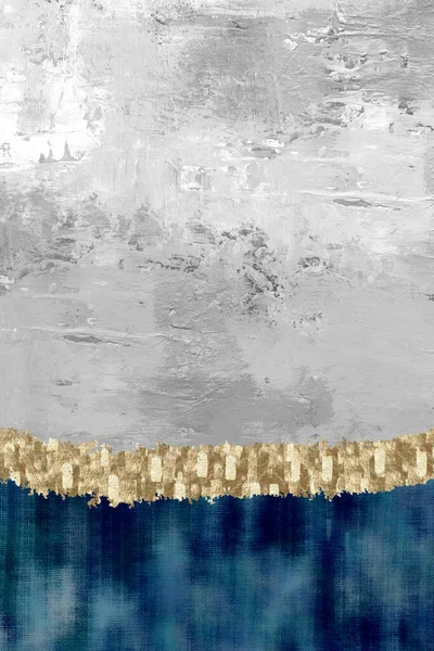 Сучасний Полотняний Художній Декор Стін Фарбувати Сірий Синій Фон Золота — стокове фото