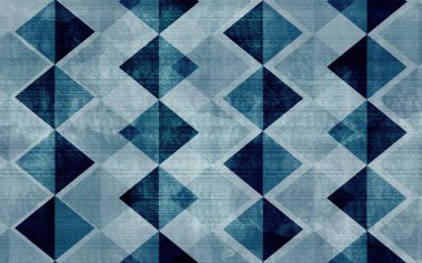 Üç boyutlu duvar kağıdı. Halı tasarımı için mavi üçgen çizim dokusu arkaplanı 