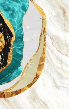 Duvar iskeleti için dikey 3D soyut duvar kağıdı. Reçine jeot ve soyut sanat, fonksiyonel sanat, suluboya jeot resim. altın, mavi, turkuaz, siyah, gri, beyaz ve gri mermer arka plan