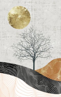 3D illüstrasyon dikey boya tuval duvar kağıdı. Dekorasyon için modern tepe sanatı