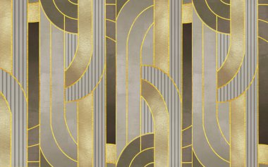 Üç boyutlu soyut resimli duvar kağıdı. Bej arkaplanda altın ve kahverengi şekiller