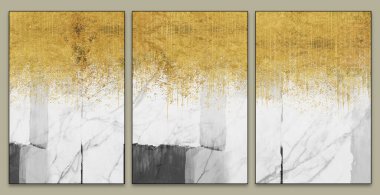 Duvar dekorasyonu için üç boyutlu soyut duvar kağıdı. Reçine jeot ve soyut sanat, gri mermer arka planda işlevsel sanat altın çizgileri