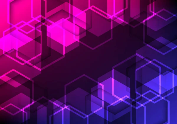 具有蓝色和紫色六边形的高科技背景 抽象的高科技背景六边形 — 图库矢量图片