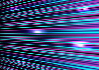 Arka planda yüksek hızlı renkli çizgiler. Mavi ve pembe su dalgalanmalarının fraktal yorumları yer altından geri geliyor. Soyut teknoloji arka planı..