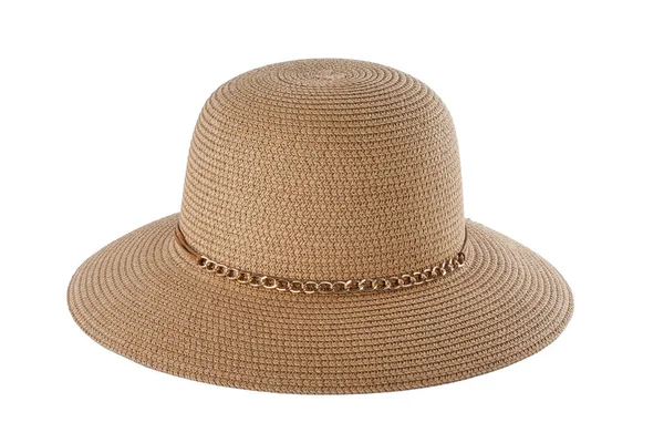 Γυναικείο Καλοκαιρινό Ψάθινο Καπέλο Απομονωμένο Λευκό Φόντο — Φωτογραφία Αρχείου