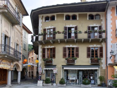 Varallo, Italy - 19 aug 2022: A traditional house in the central square. High quality photo