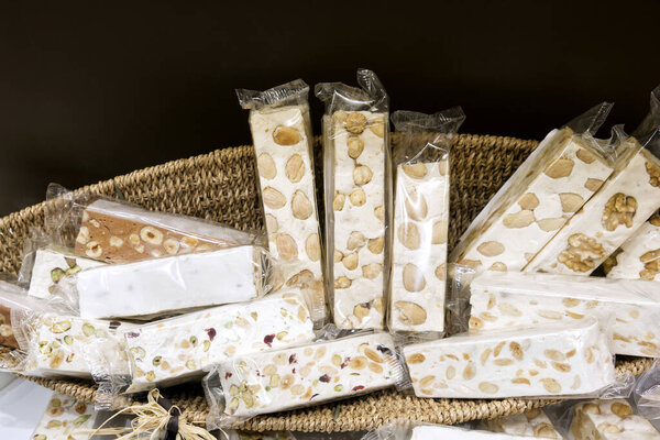 display basket of traditional Italian nougat. High quality photo