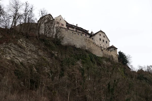 Panoramafoto Der Vaduzer Burg Unterhalb Der Liechtensteinalpen Hochwertiges Foto — Stockfoto