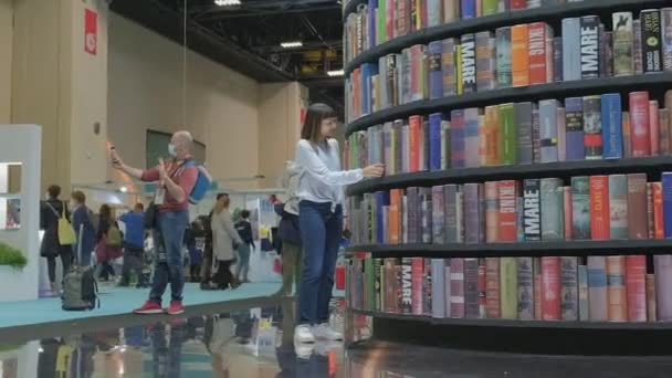 International Book Fair Turin Italy May 2023 Young Visitor Takes — Stock Video